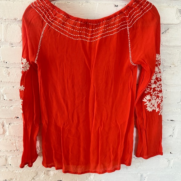 Karen Kane Orange Embroidered Peasant Top XS - Picture 4 of 5